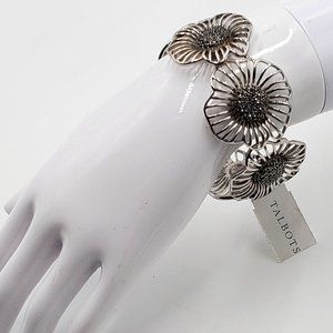 Talbot's Silver Filigree Flower & Rhinestone Cuff - NWT